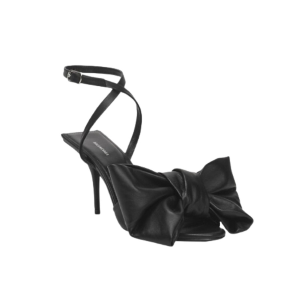 NEW Balenciaga Square Knife Bow Sandals Heels Womens 37 Black Leather Buckle NIB